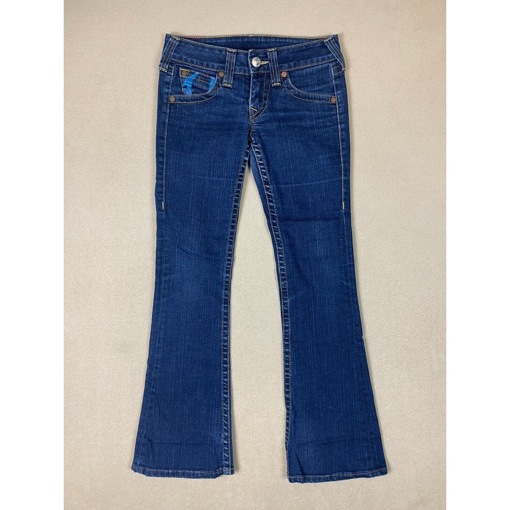 True Religion Jeans Womens 27 Blue Bobby Flared Leg‎ Low Rise Denim Logo Adult